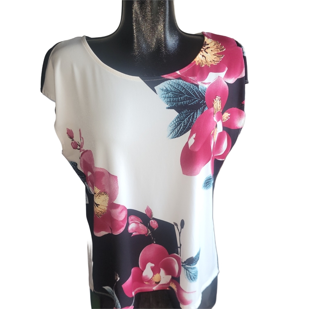 Laura Petites Floral Print Short Drop Sleeve Top Size XL